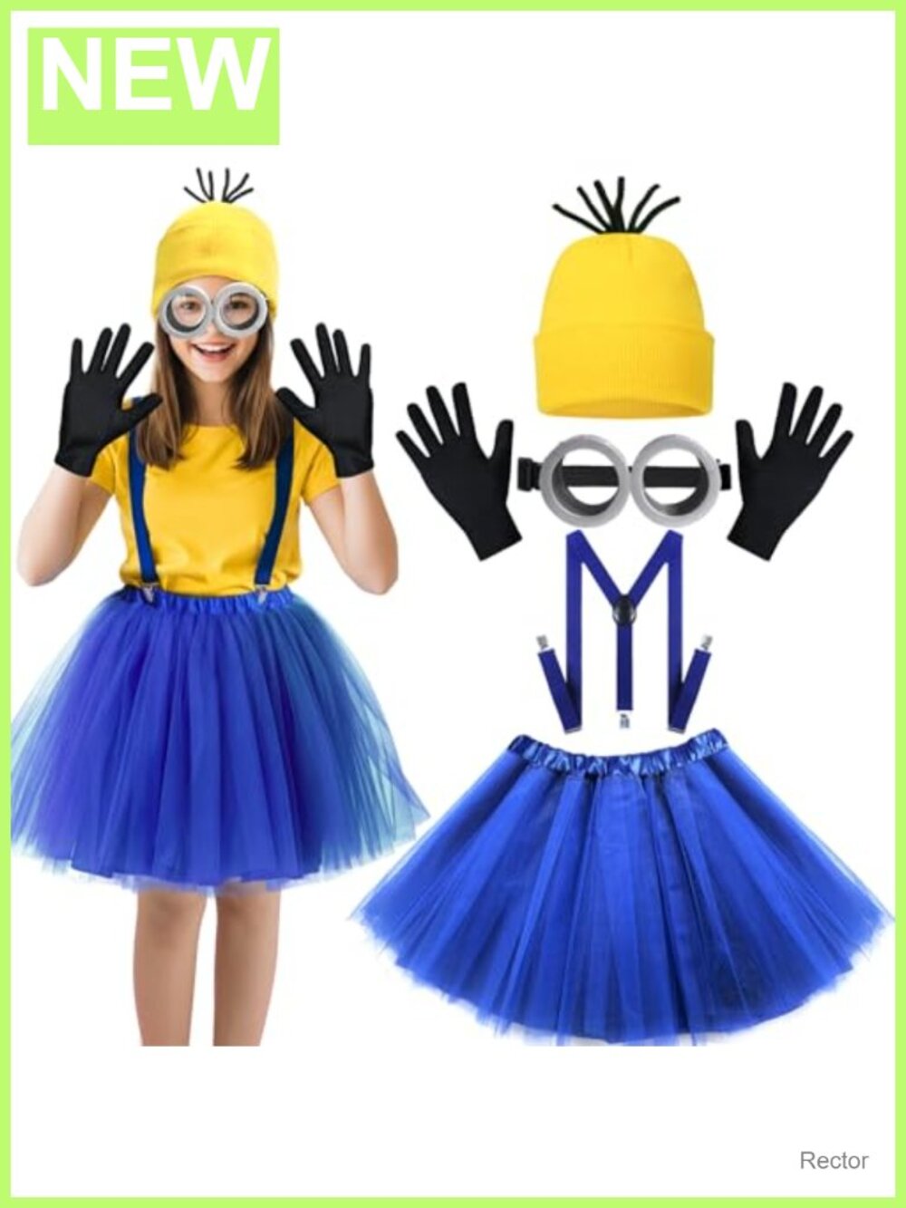 5PC Kids Halloween Costume Set Tutu Skirt Hat Goggles Suspenders Gloves